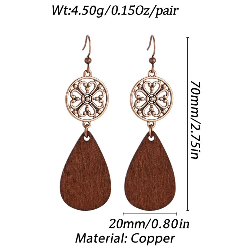 Boucles d'oreilles ethniques en bois naturel