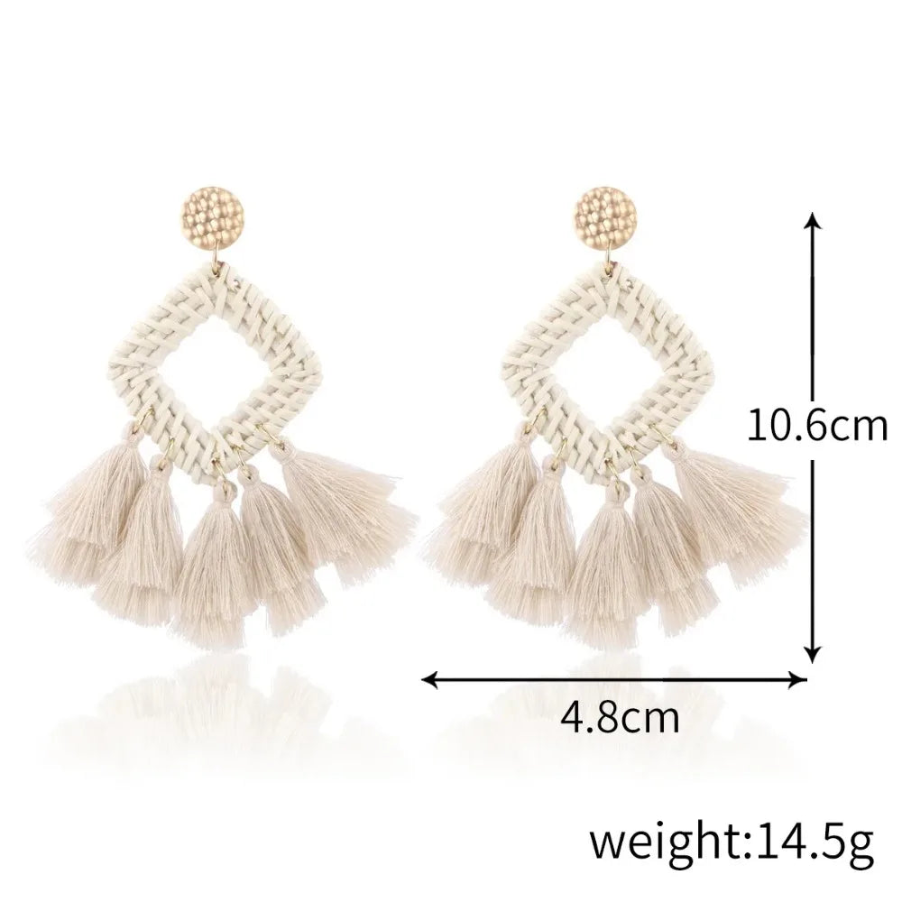 Boucles d'oreilles pendantes en bambou et rotin