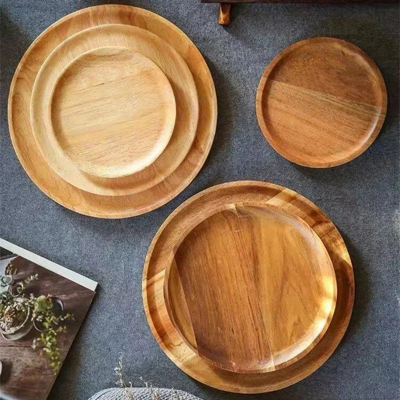 Plateau rond en bois d'acacia massif