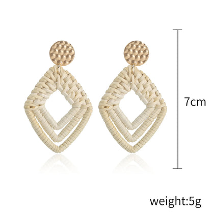 Boucles d'oreilles pendantes en bambou et rotin