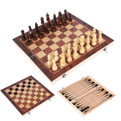Jeux 3-en-1 Échecs, Dames et Backgammon en bois
