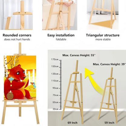 Chevalet d'artiste en bois de pin