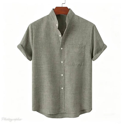 Chemise Homme en Fibre de Bambou, Unie Manches Courtes et Col Mandarin