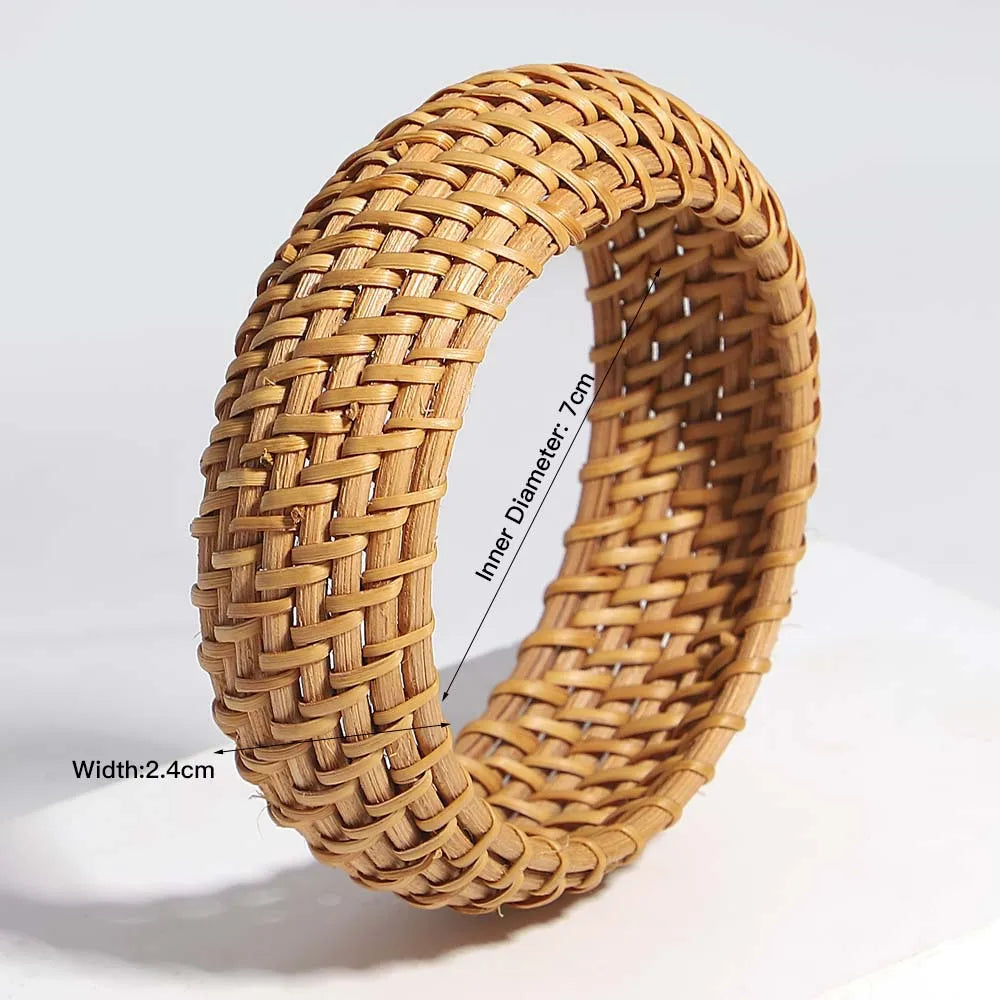 Bracelet large en bambou et rotin tressé