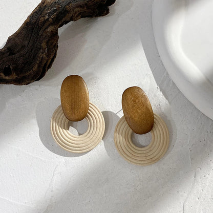 Boucles d'oreilles rondes en bois ethniques