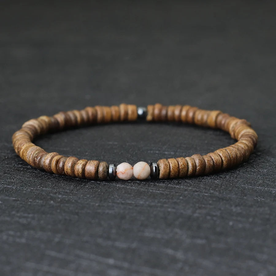 Bracelet homme en noix de coco naturelle et pierres d'énergie
