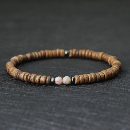 Bracelet homme en noix de coco naturelle et pierres d'énergie