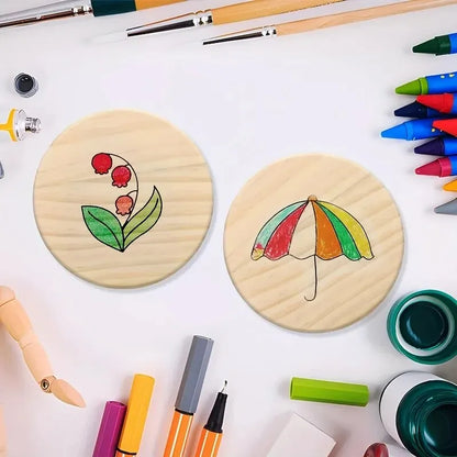 Lot de sous-verres ronds en bois naturel