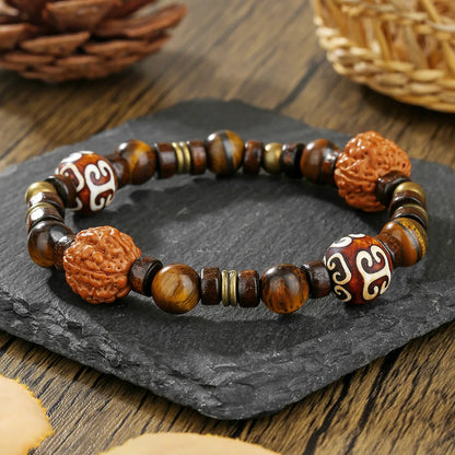 Bracelet ethnique en perles de Bodhi et œil de tigre