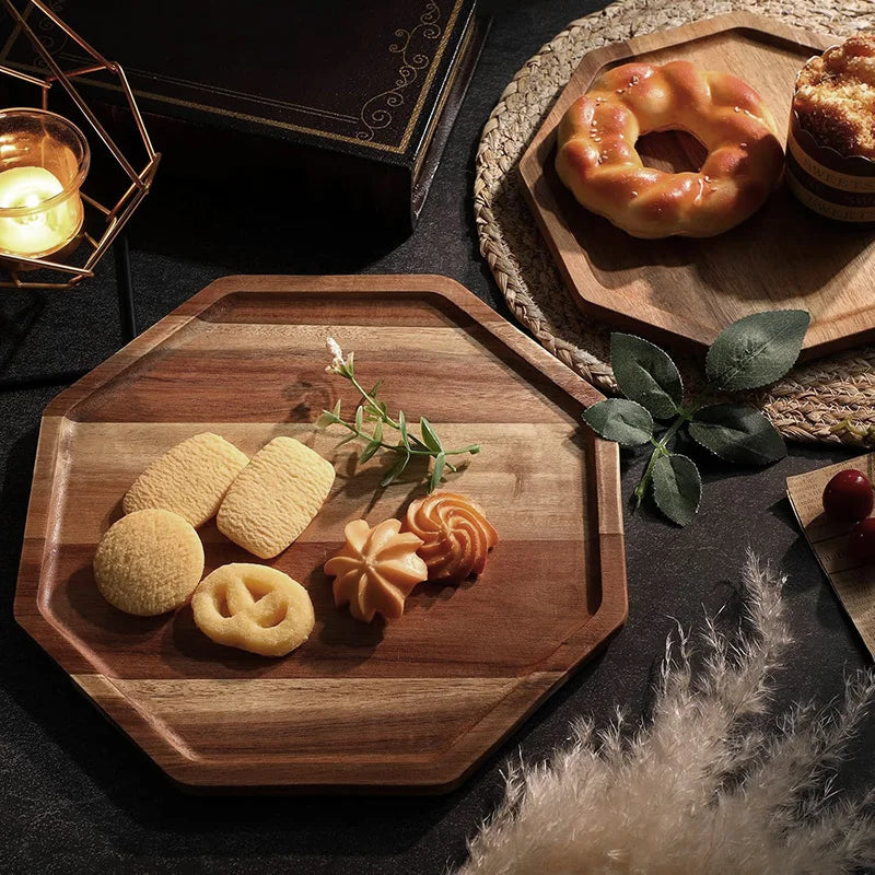 Assiette octogonale en bois d'acacia
