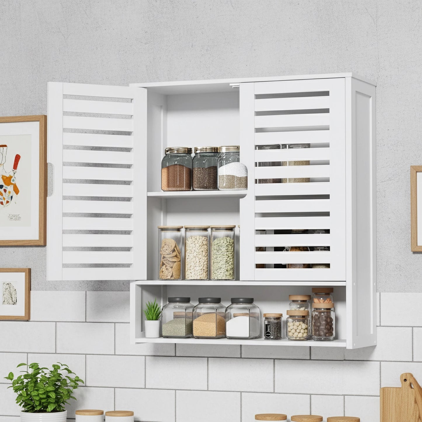 Armoire de salle de bain murale en bambou