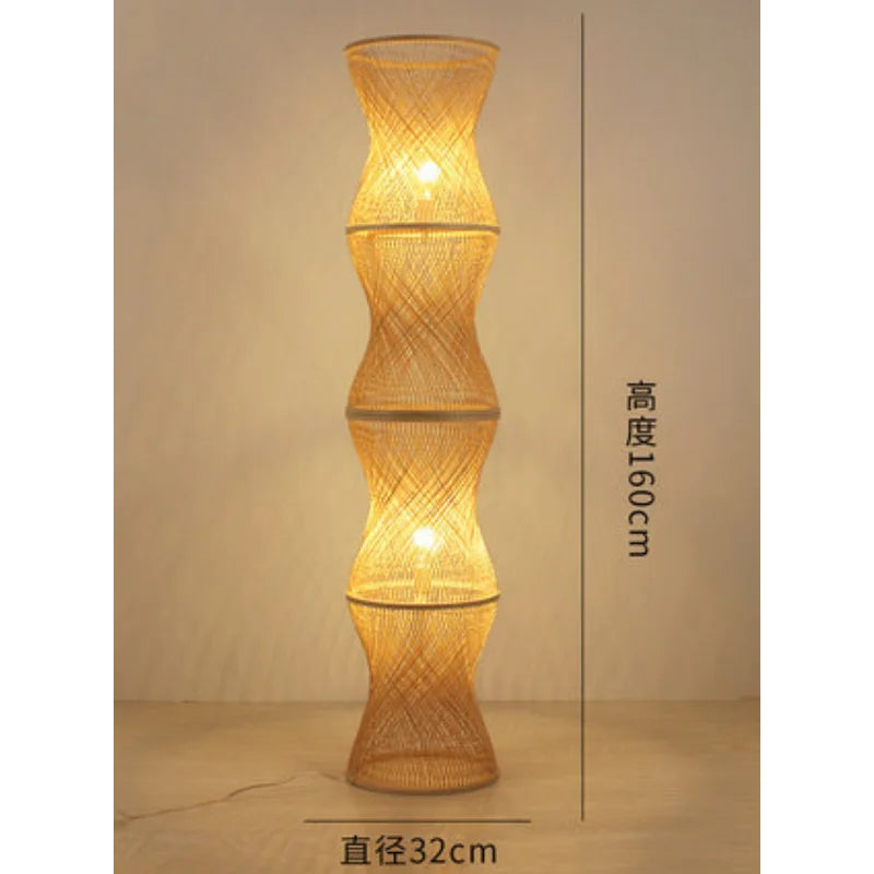 Lampadaire Bambou Tissé Main Rétro Chic
