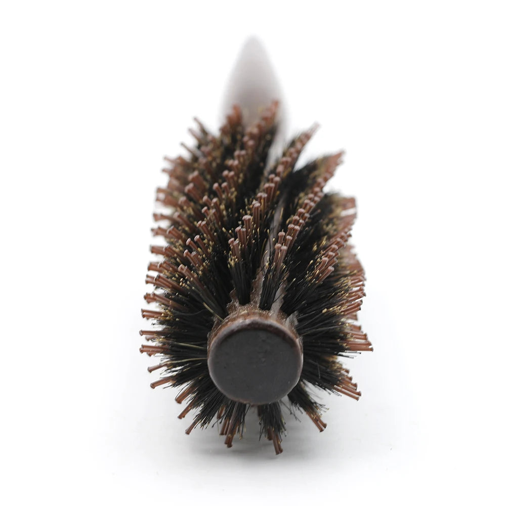 Brosse à cheveux ronde en poils de sanglier et manche en bois