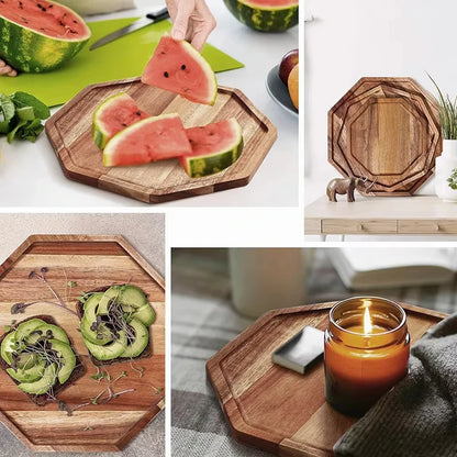 Assiette octogonale en bois d'acacia
