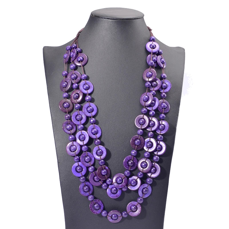 Collier multicouche en perles de bois