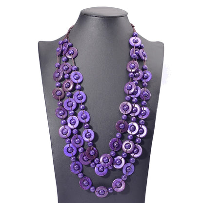 Collier multicouche en perles de bois