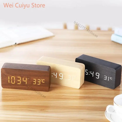 Réveil numérique bois LED
