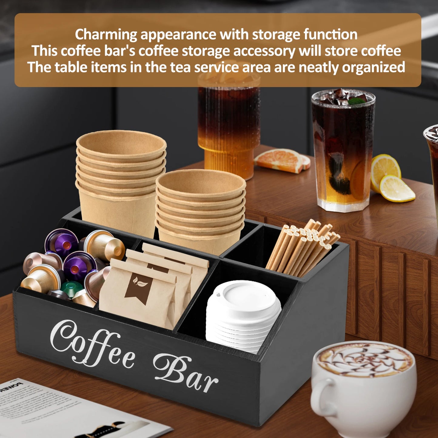 Organisateur de bar à café en bois vintage