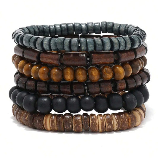 Bracelets tressés en cuir et perles de bois