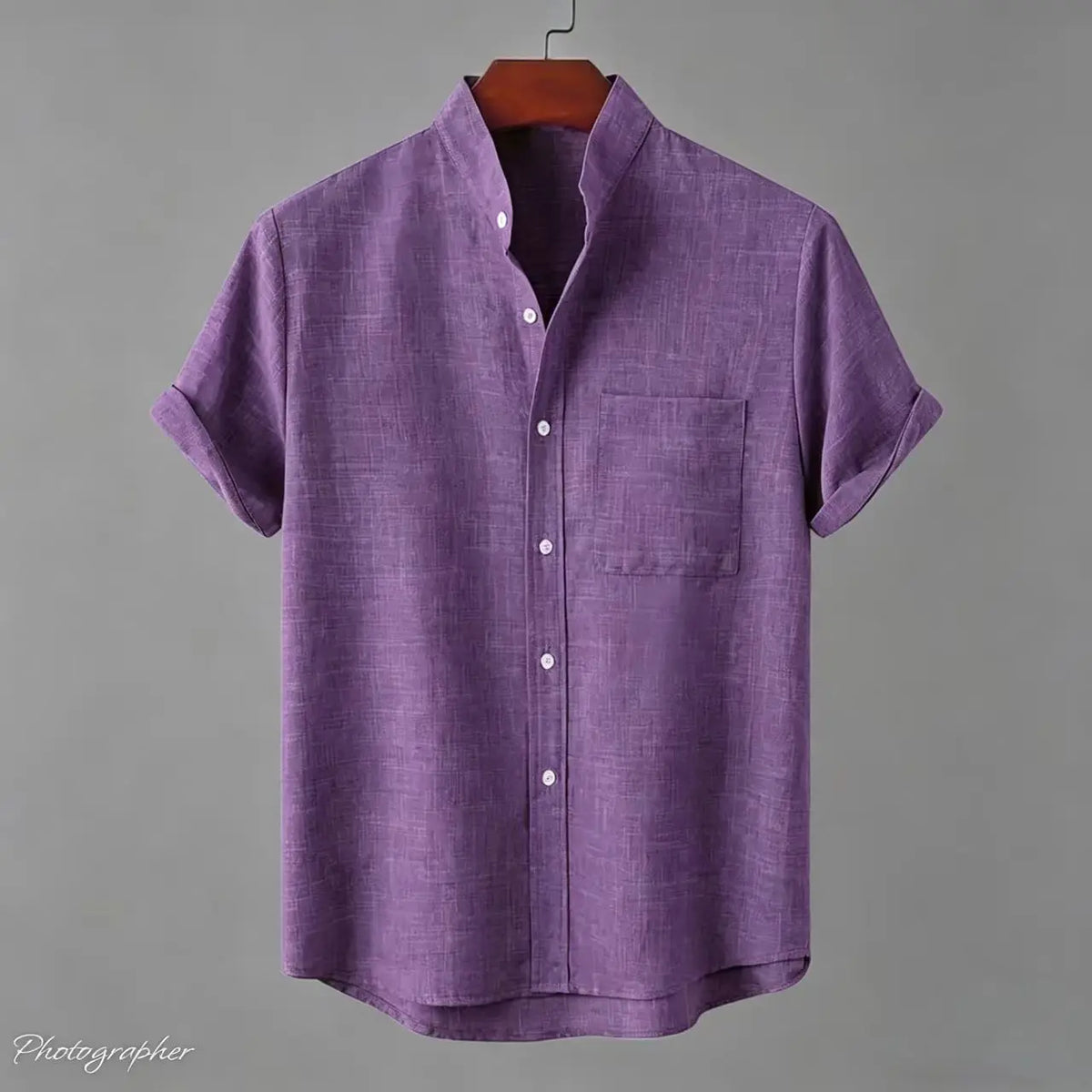 Chemise Homme en Fibre de Bambou, Unie Manches Courtes et Col Mandarin