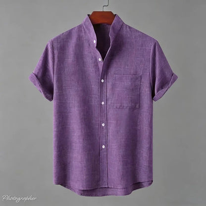 Chemise Homme en Fibre de Bambou, Unie Manches Courtes et Col Mandarin