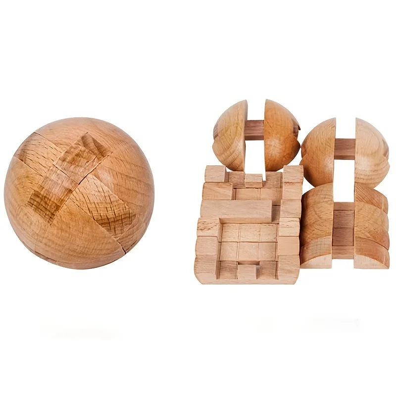 Casse-tête sphérique en bois naturel