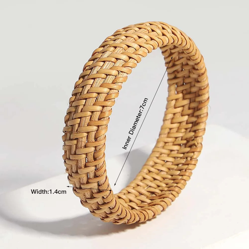 Bracelet large en bambou et rotin tressé