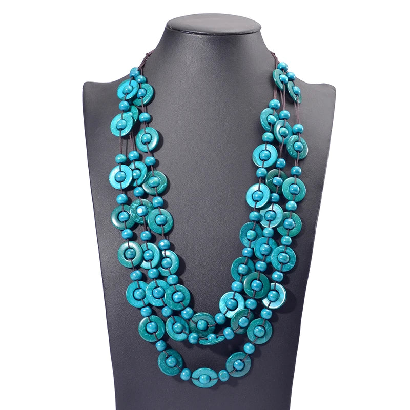Collier multicouche en perles de bois