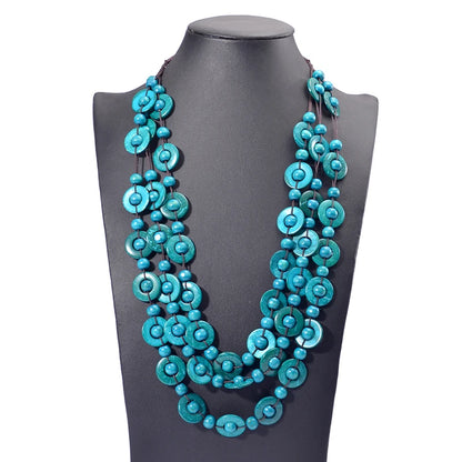 Collier multicouche en perles de bois