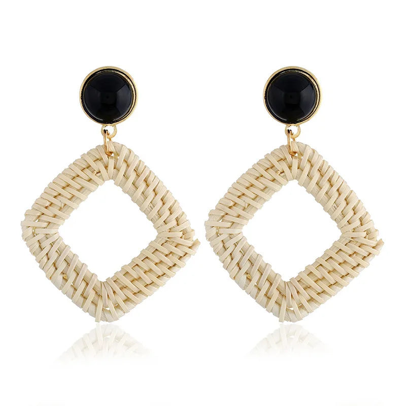 Boucles d'oreilles pendantes en bambou et rotin