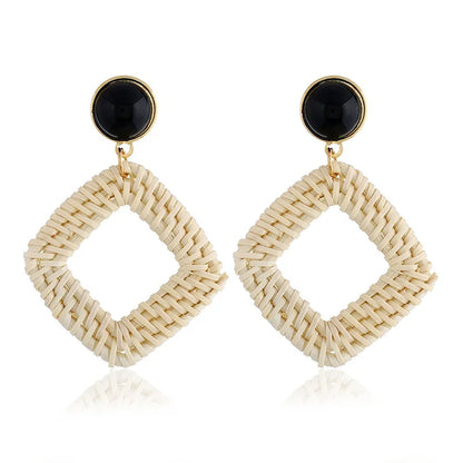 Boucles d'oreilles pendantes en bambou et rotin