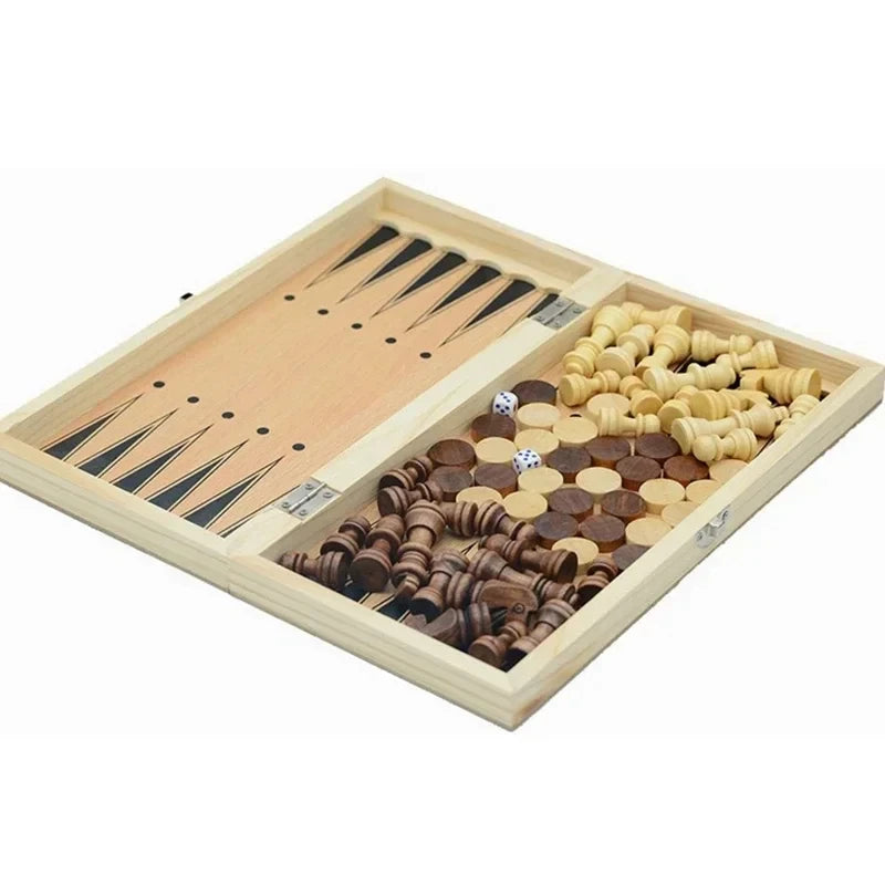 Jeux 3-en-1 Échecs, Dames et Backgammon en bois