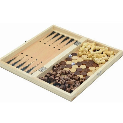 Jeux 3-en-1 Échecs, Dames et Backgammon en bois