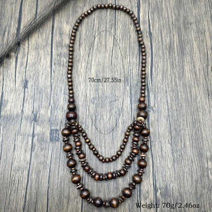 Long collier en perles de bois