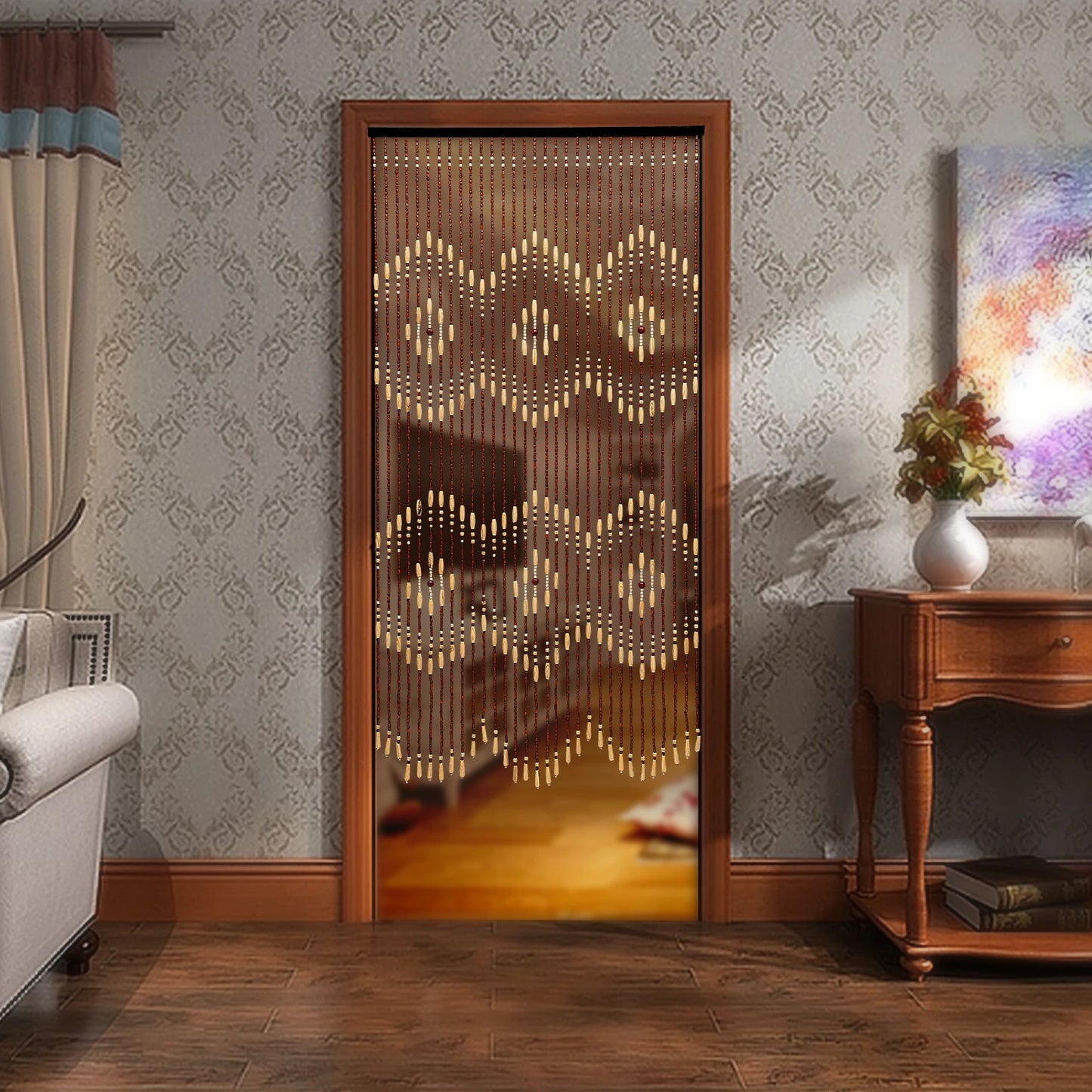 Rideau de porte en perles de bois et bambou