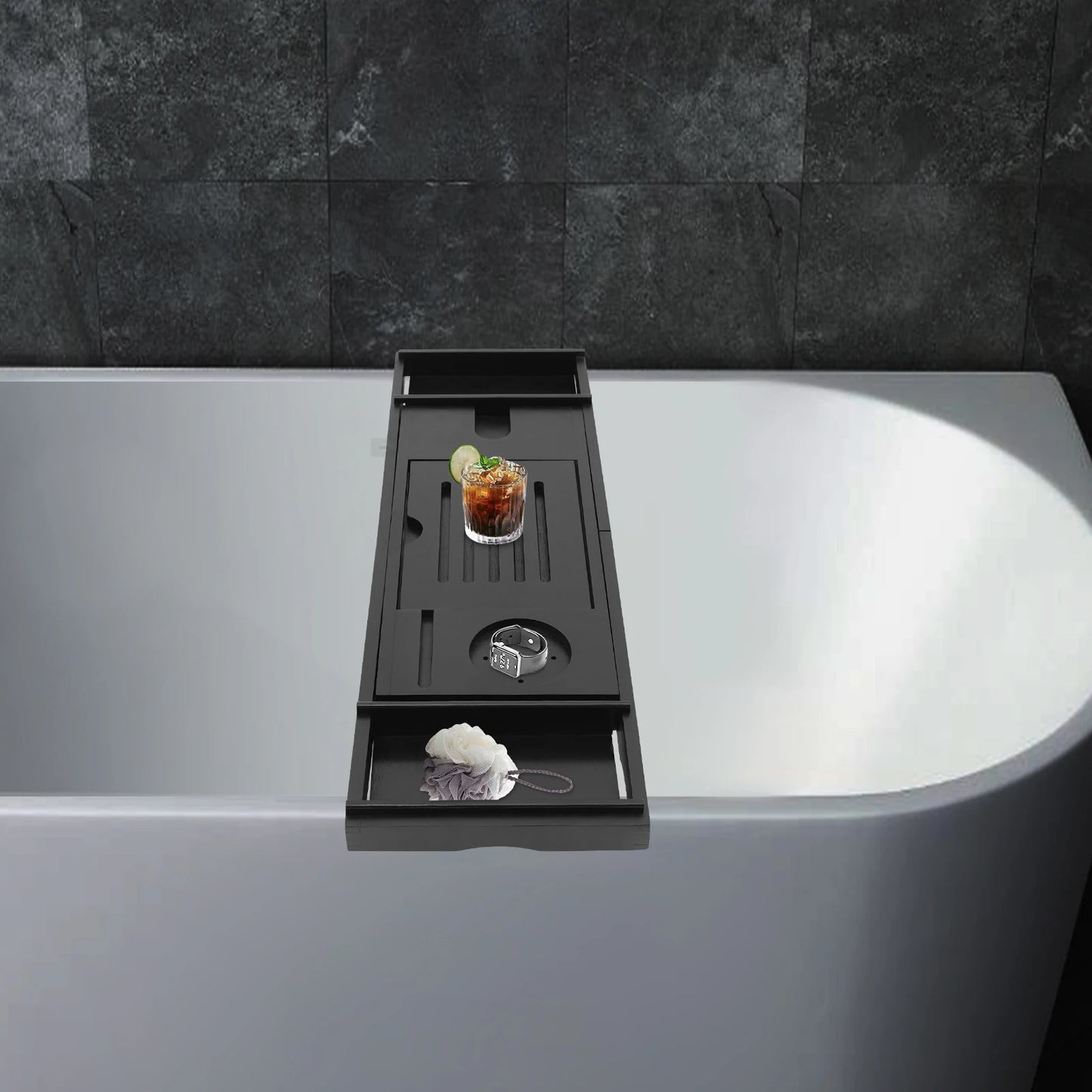 Plateau de baignoire en bambou noir