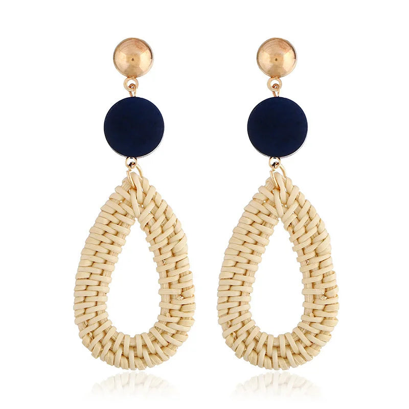Boucles d'oreilles pendantes en bambou et rotin