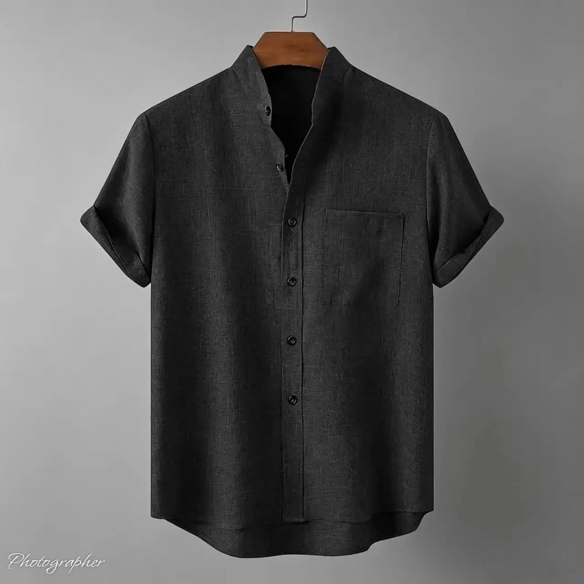 Chemise Homme en Fibre de Bambou, Unie Manches Courtes et Col Mandarin