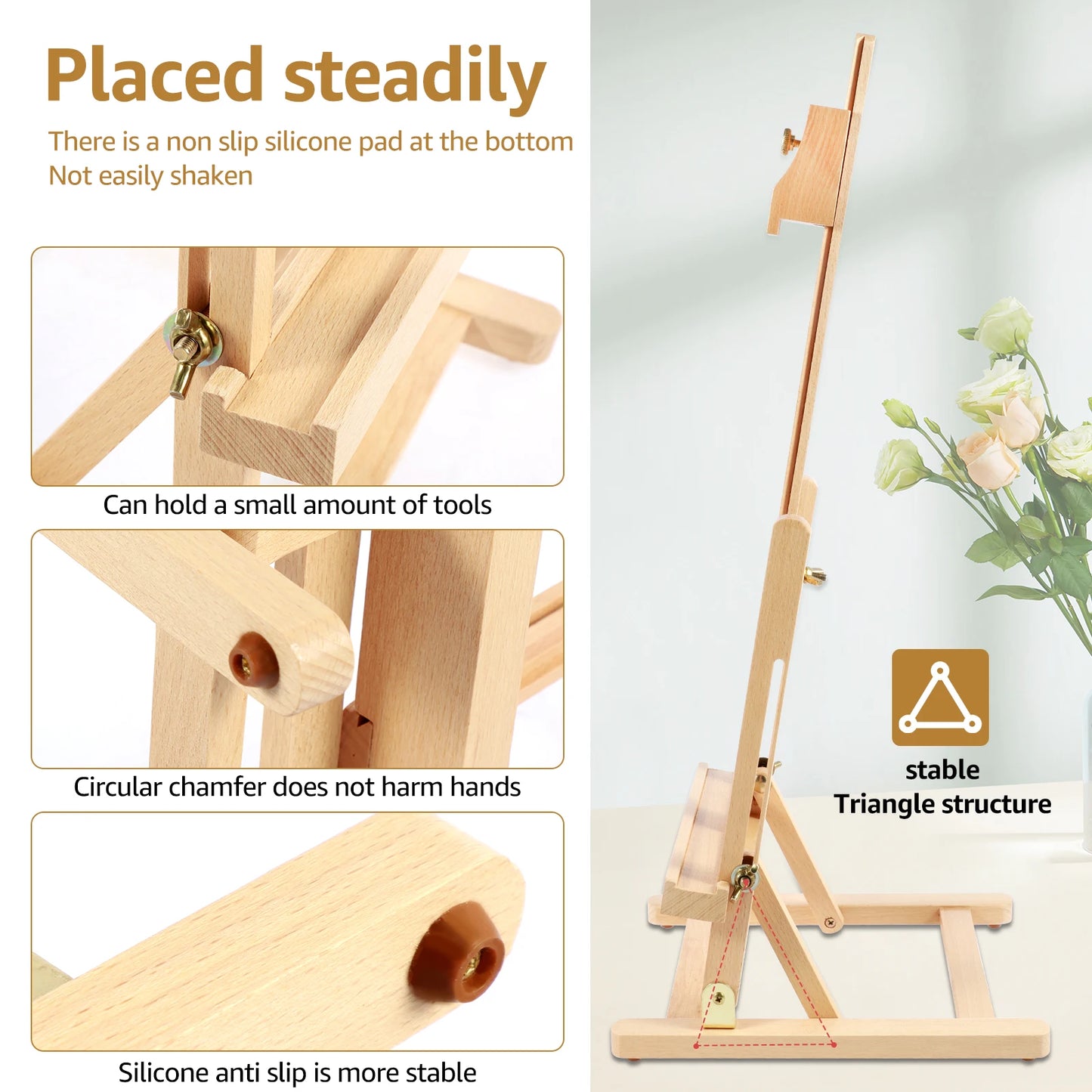 Chevalet d'art de bureau en bois