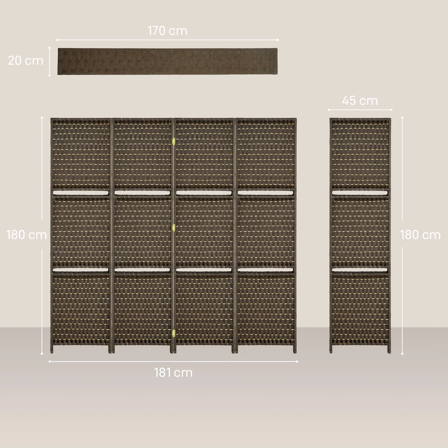 Paravent intérieur 4 panneaux en bois et fibres tressées