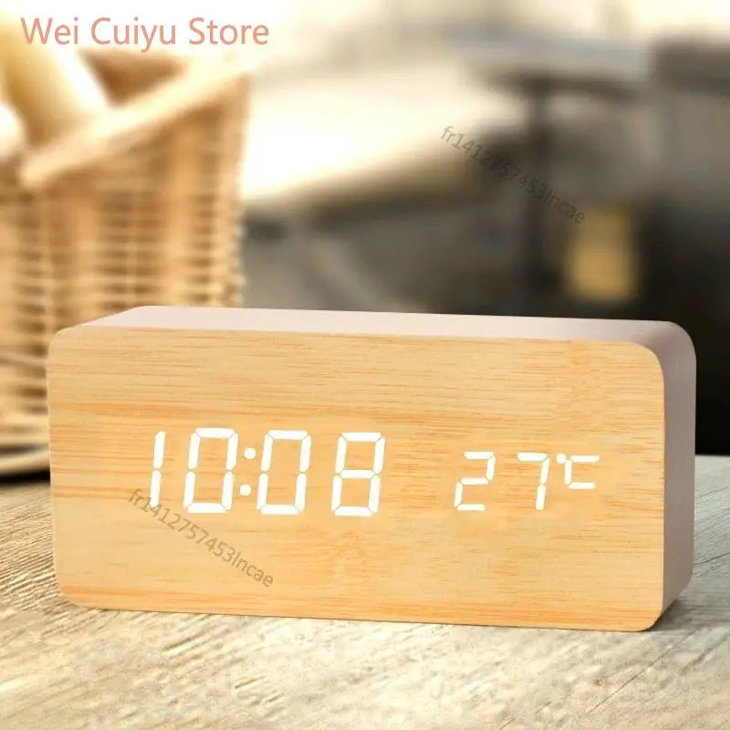 Réveil numérique bois LED