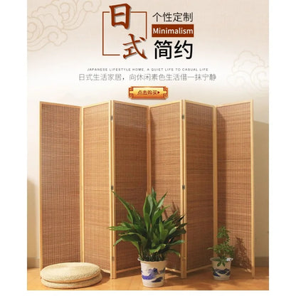 Paravent en bois massif et tissage de bambou