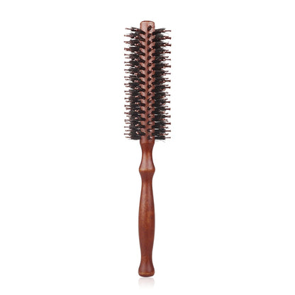 Brosse à cheveux ronde en poils de sanglier et manche en bois
