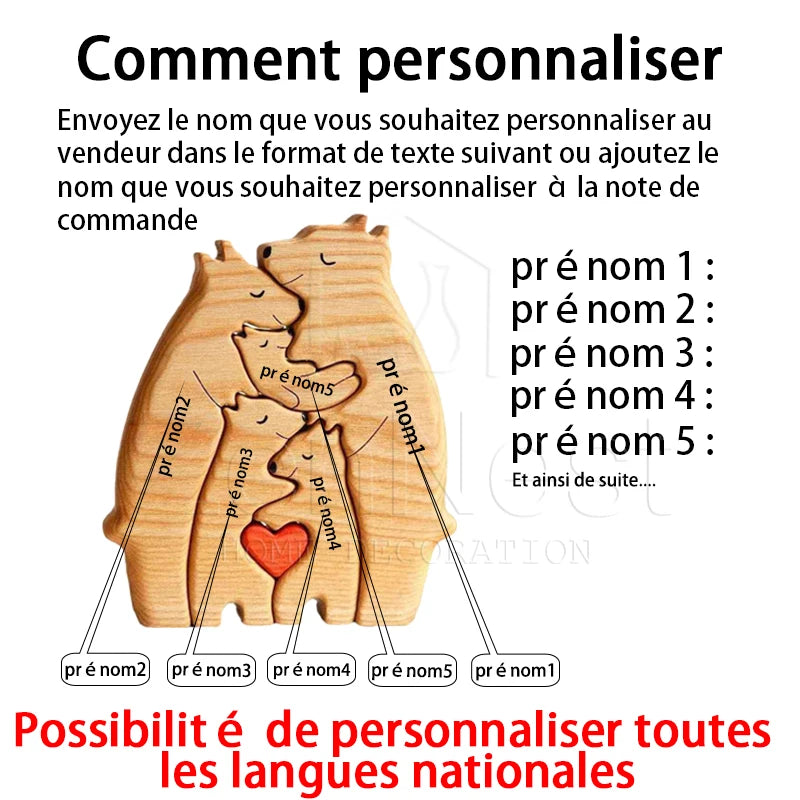 Puzzle familial ours en bois massif