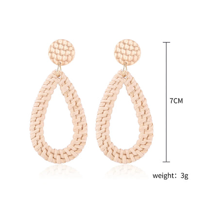 Boucles d'oreilles pendantes en bambou et rotin