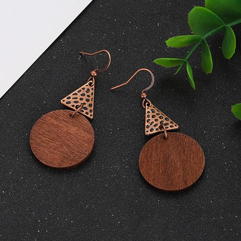 Boucles d'oreilles ethniques en bois naturel