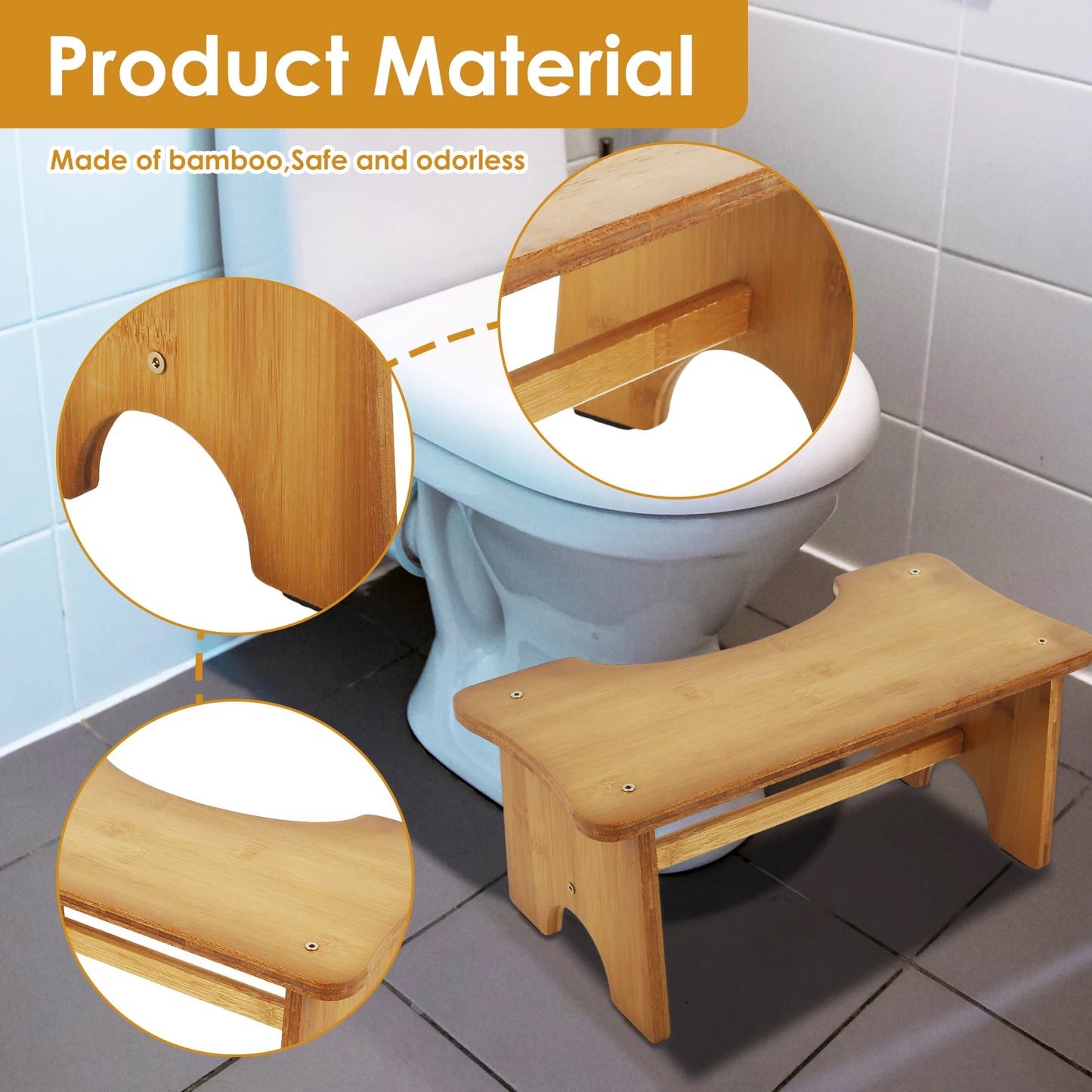Tabouret de toilette en bambou ergonomique