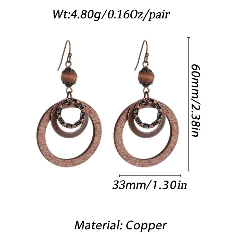Boucles d'oreilles ethniques en bois naturel