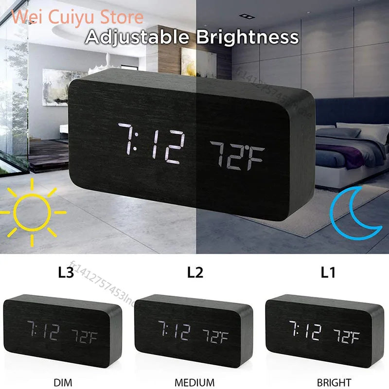 Réveil numérique bois LED