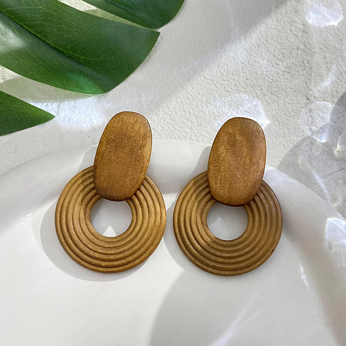 Boucles d'oreilles rondes en bois ethniques